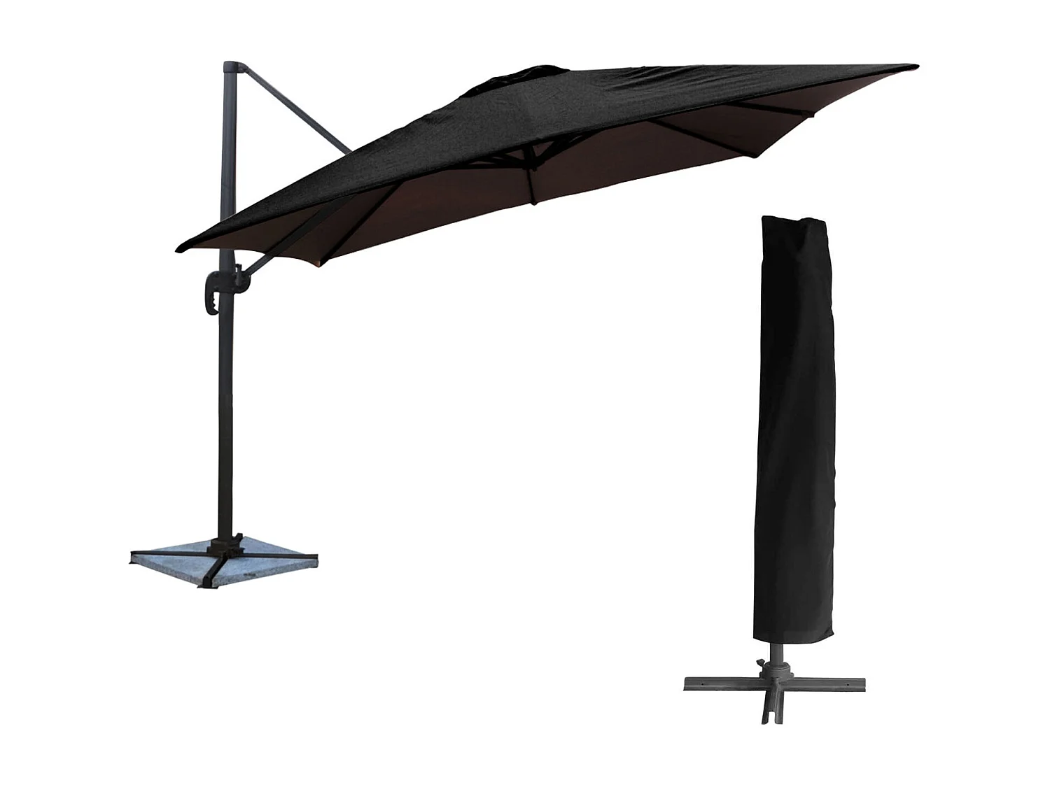 Parasol déporté MOLOKAI carré 3x3m noir + housse - HAPPY GARDEN