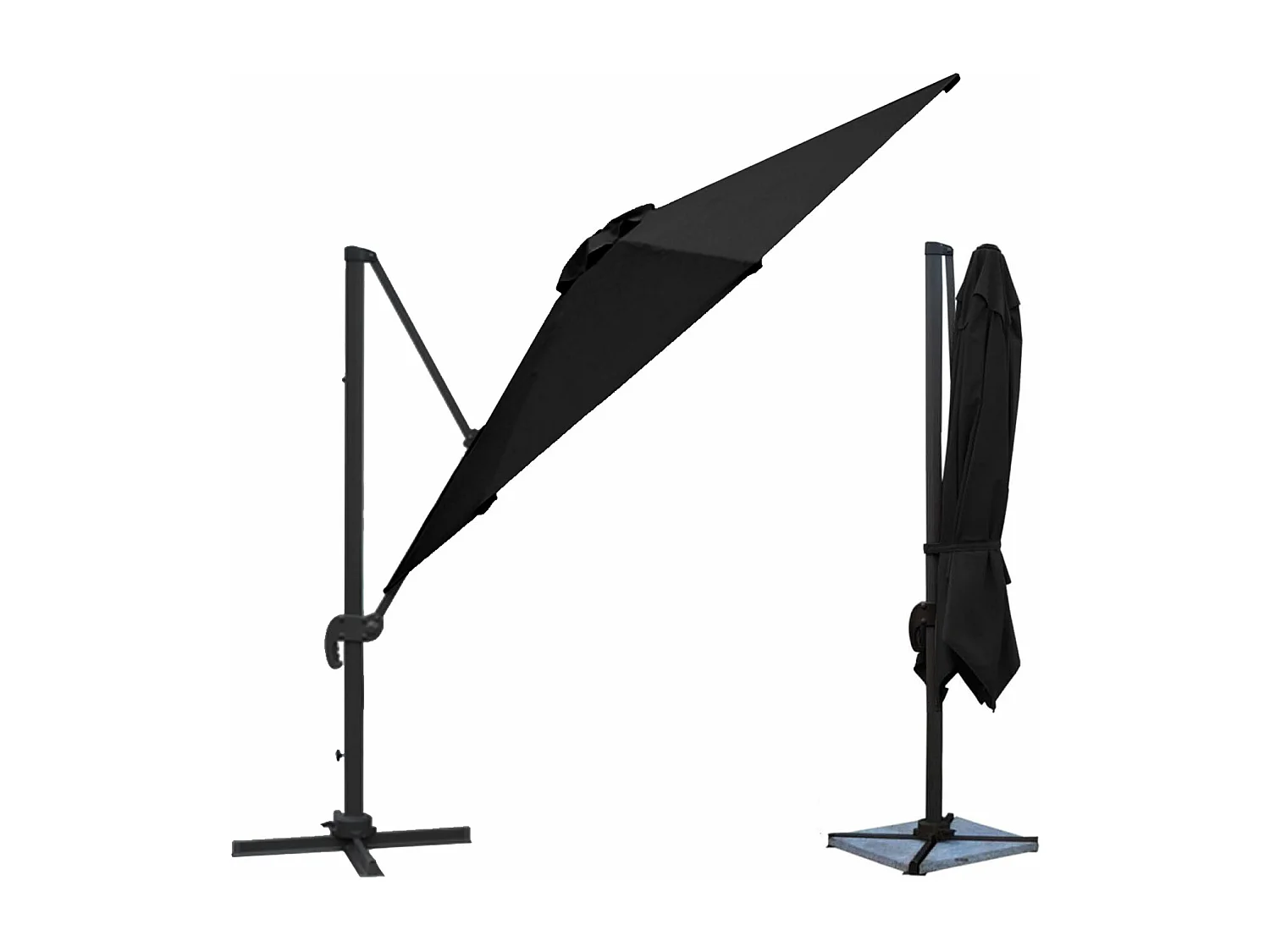 Parasol déporté MOLOKAI carré 3x3m noir + housse - HAPPY GARDEN