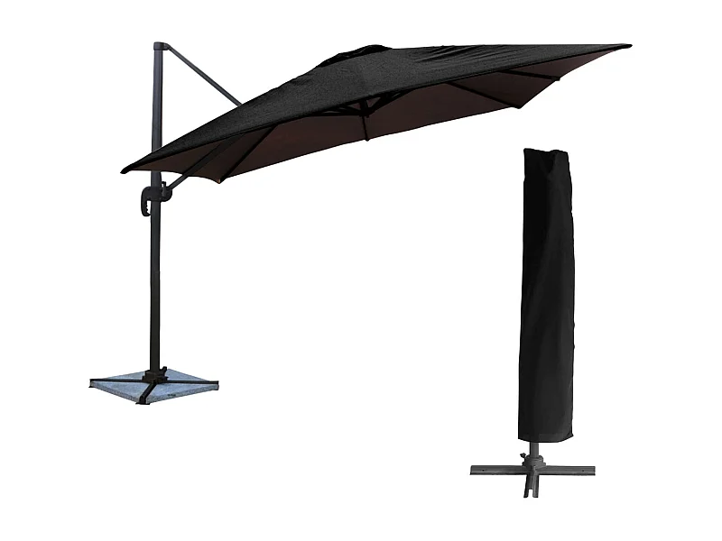 Parasol déporté MOLOKAI carré 3x3m noir + housse - HAPPY GARDEN
