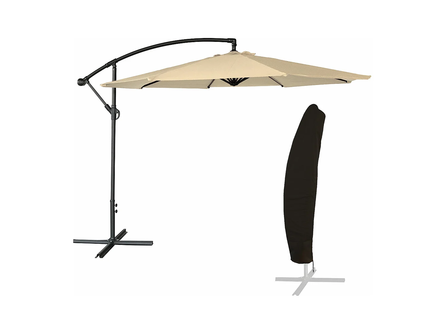 Parasol déporté OAHU rond 3m de diamètre beige + housse - HAPPY GARDEN