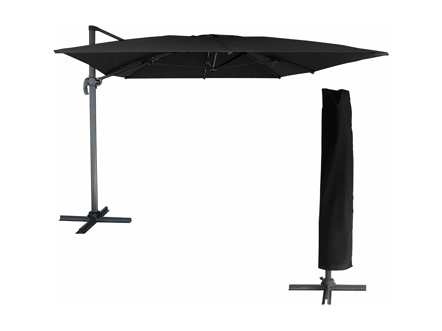 Offset parasol MOLOKAI rechthoekig 3x4m zwart + hoes