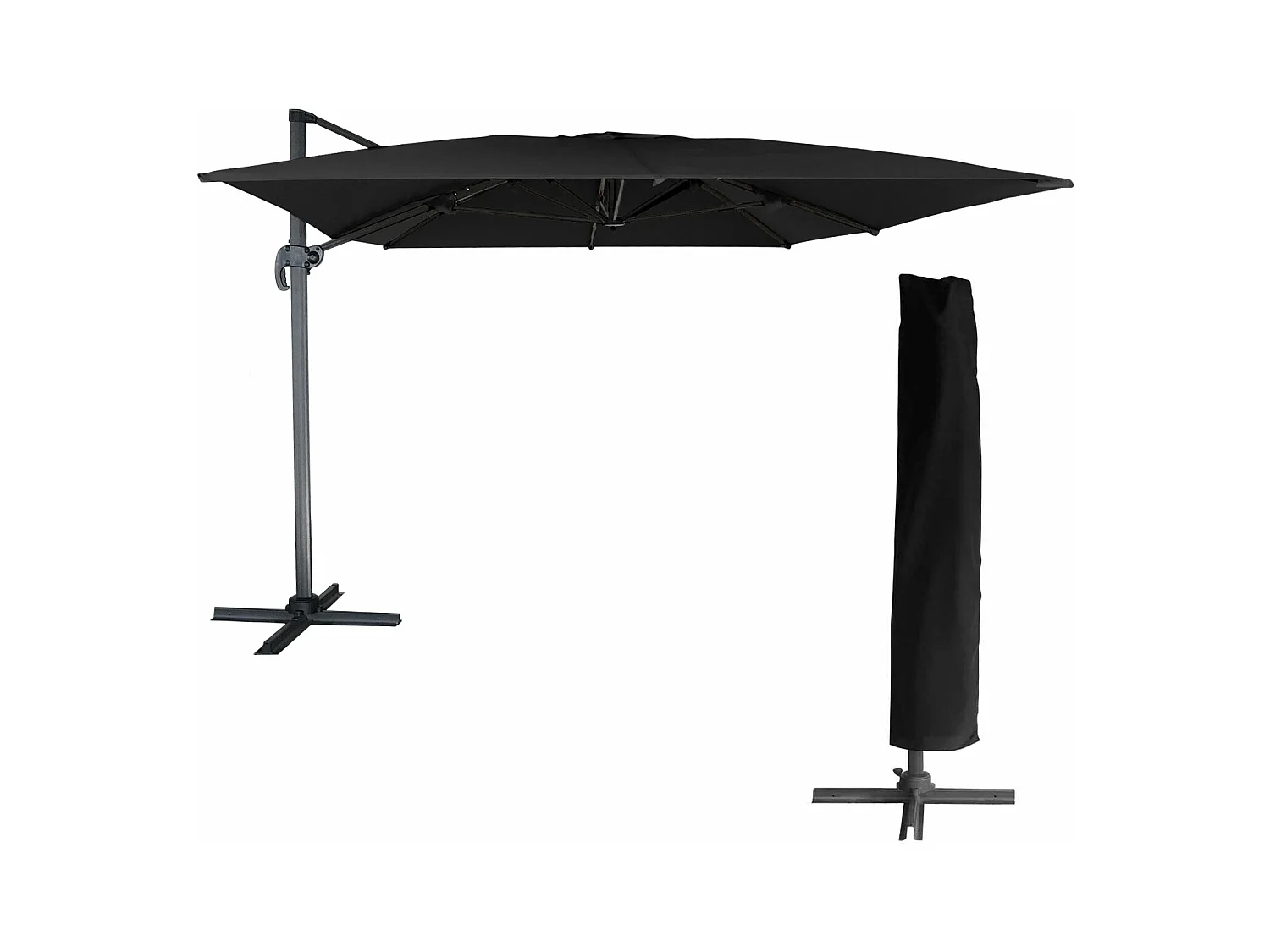 Offset parasol MOLOKAI rechthoekig 3x4m zwart + hoes