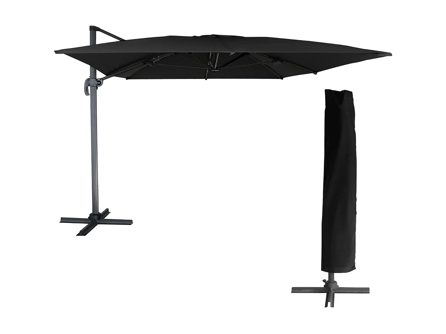 Offset parasol MOLOKAI rechthoekig 3x4m zwart + hoes