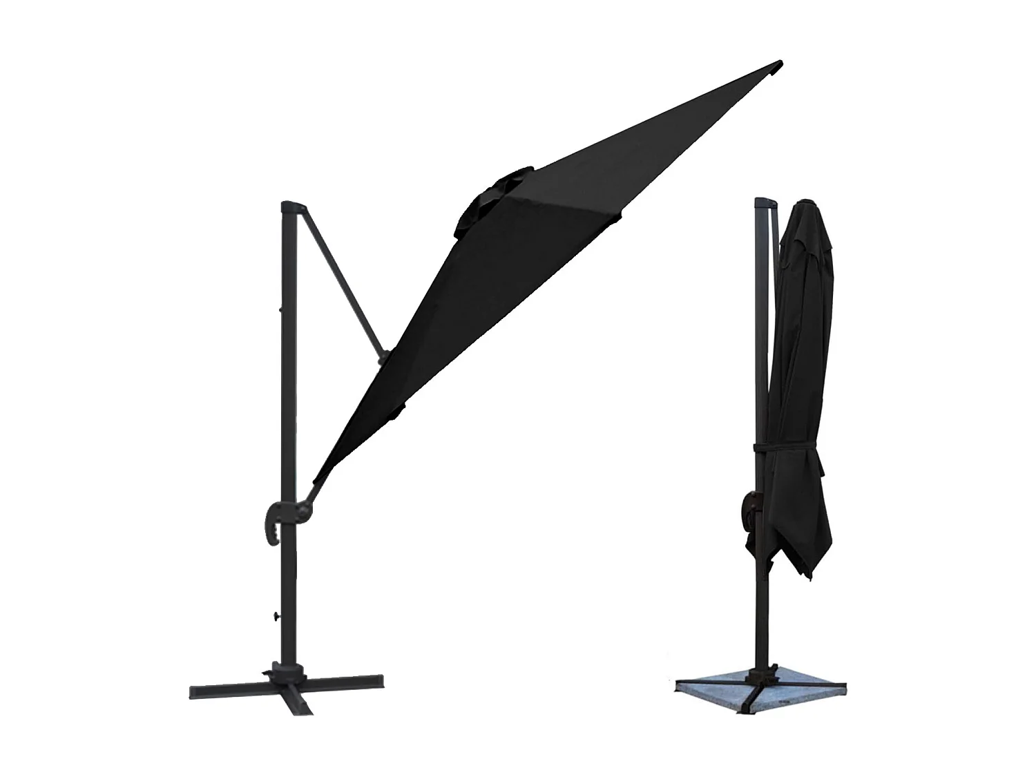 Parasol déporté MOLOKAI rectangulaire 3x4m noir + housse - HAPPY GARDEN