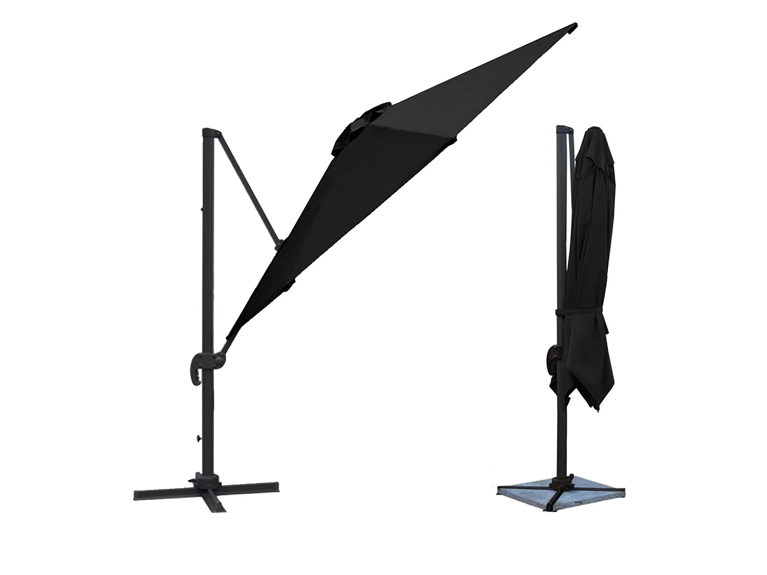 Offset parasol MOLOKAI rechthoekig 3x4m zwart + hoes