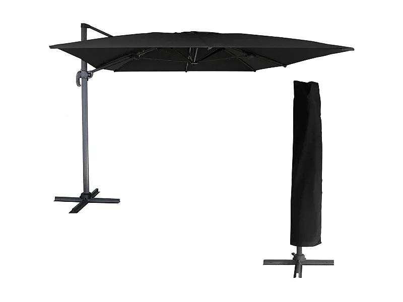 Parasol déporté MOLOKAI rectangulaire 3x4m noir + housse - HAPPY GARDEN