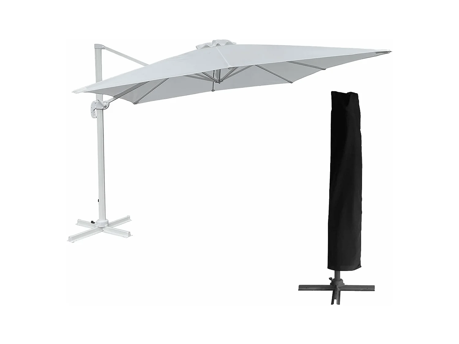 Parasol déporté MOLOKAI rectangulaire 3x4m blanc + housse - HAPPY GARDEN