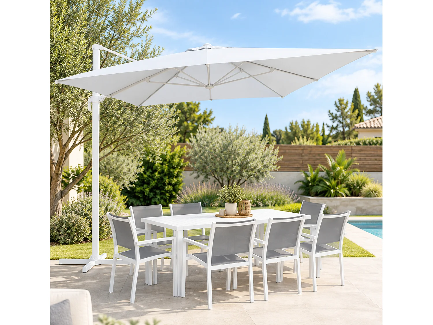 Offset parasol MOLOKAI rechthoekig 3x4m wit + hoes