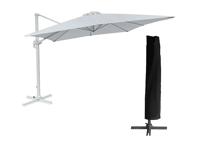 Parasol déporté MOLOKAI rectangulaire 3x4m blanc + housse - HAPPY GARDEN