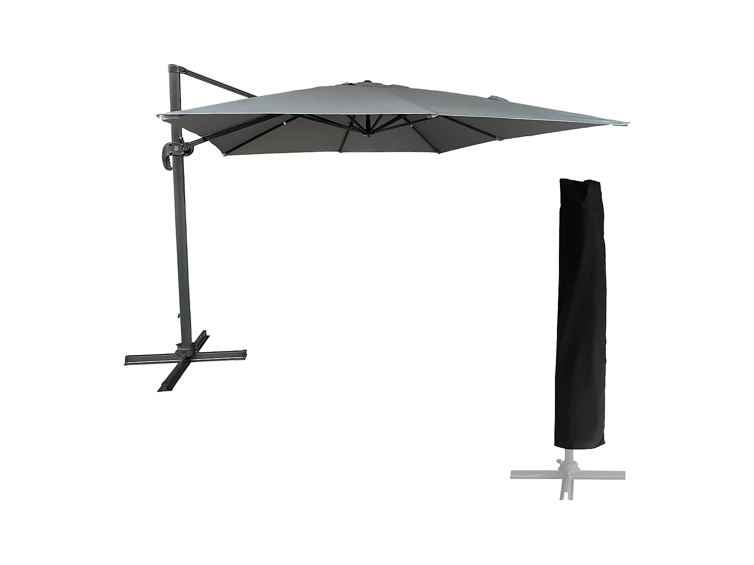 Parasol déporté MOLOKAI carré 3x3m gris + housse - HAPPY GARDEN