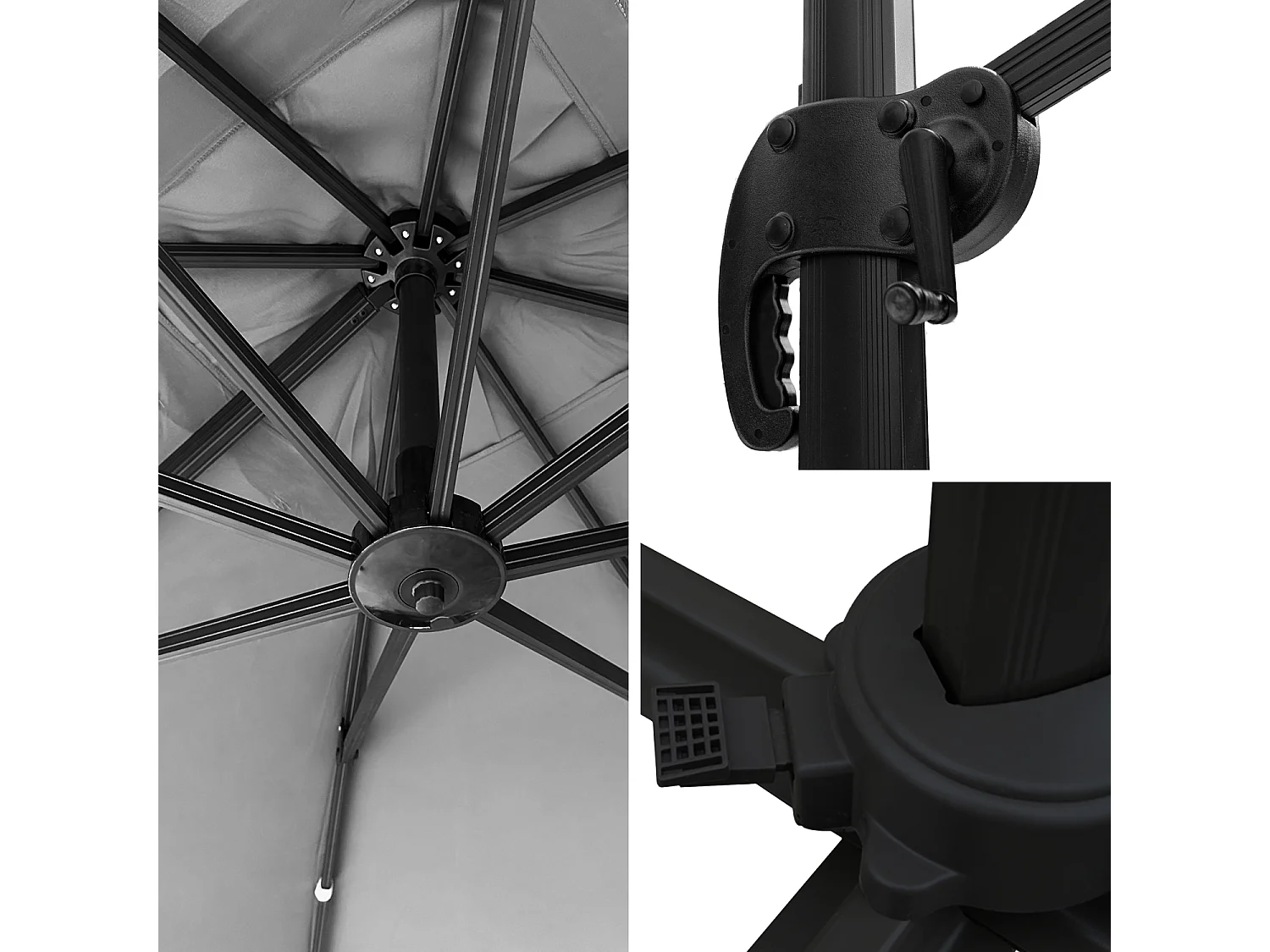 Parasol déporté MOLOKAI carré 3x3m gris + housse - HAPPY GARDEN