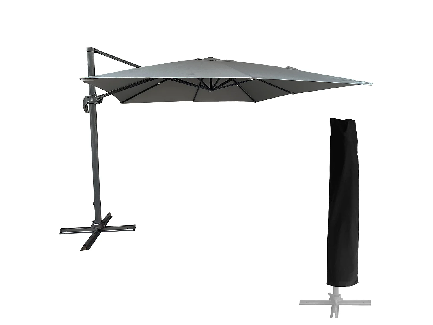 Parasol déporté MOLOKAI carré 3x3m gris + housse - HAPPY GARDEN