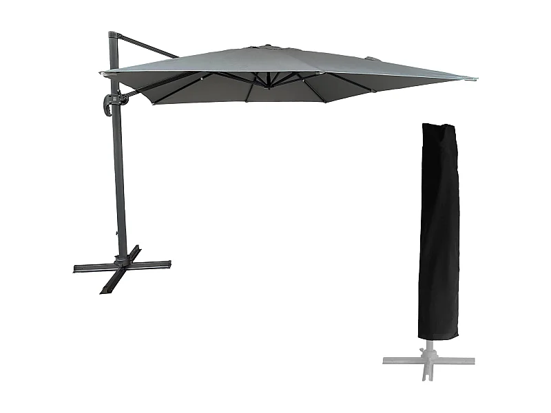 Parasol déporté MOLOKAI carré 3x3m gris + housse - HAPPY GARDEN