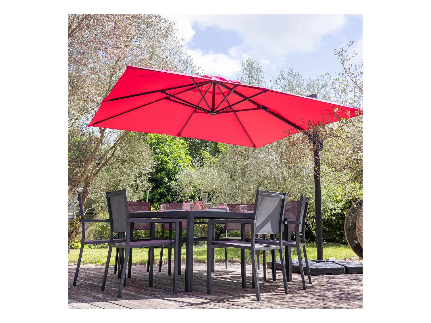 Freistehender Sonnenschirm MOLOKAI quadratisch 3x3m fuchsia + Hülle