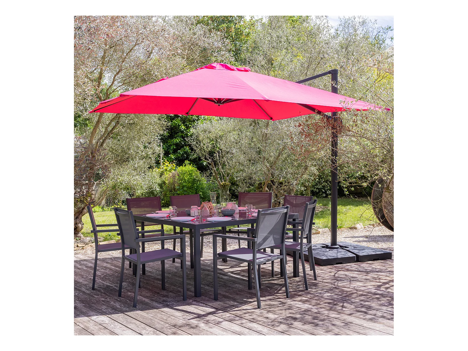 Parasol déporté MOLOKAI carré 3x3m fuchsia + housse - HAPPY GARDEN