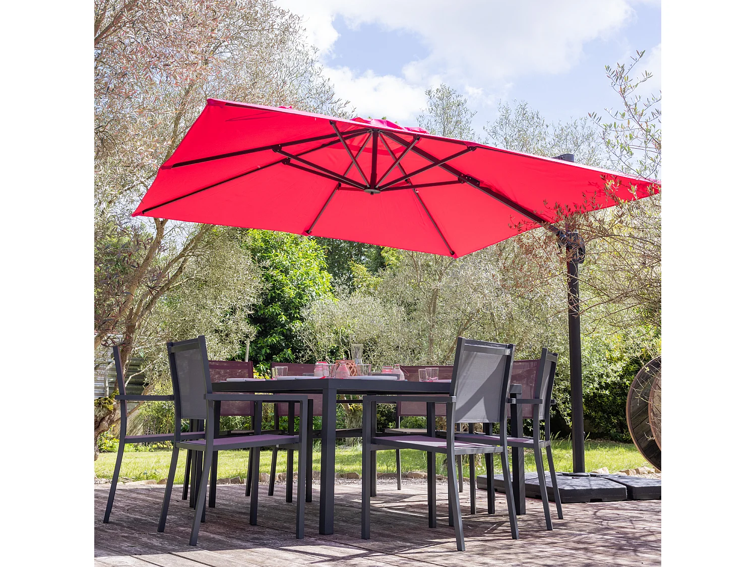 Parasol déporté MOLOKAI carré 3x3m fuchsia + housse - HAPPY GARDEN