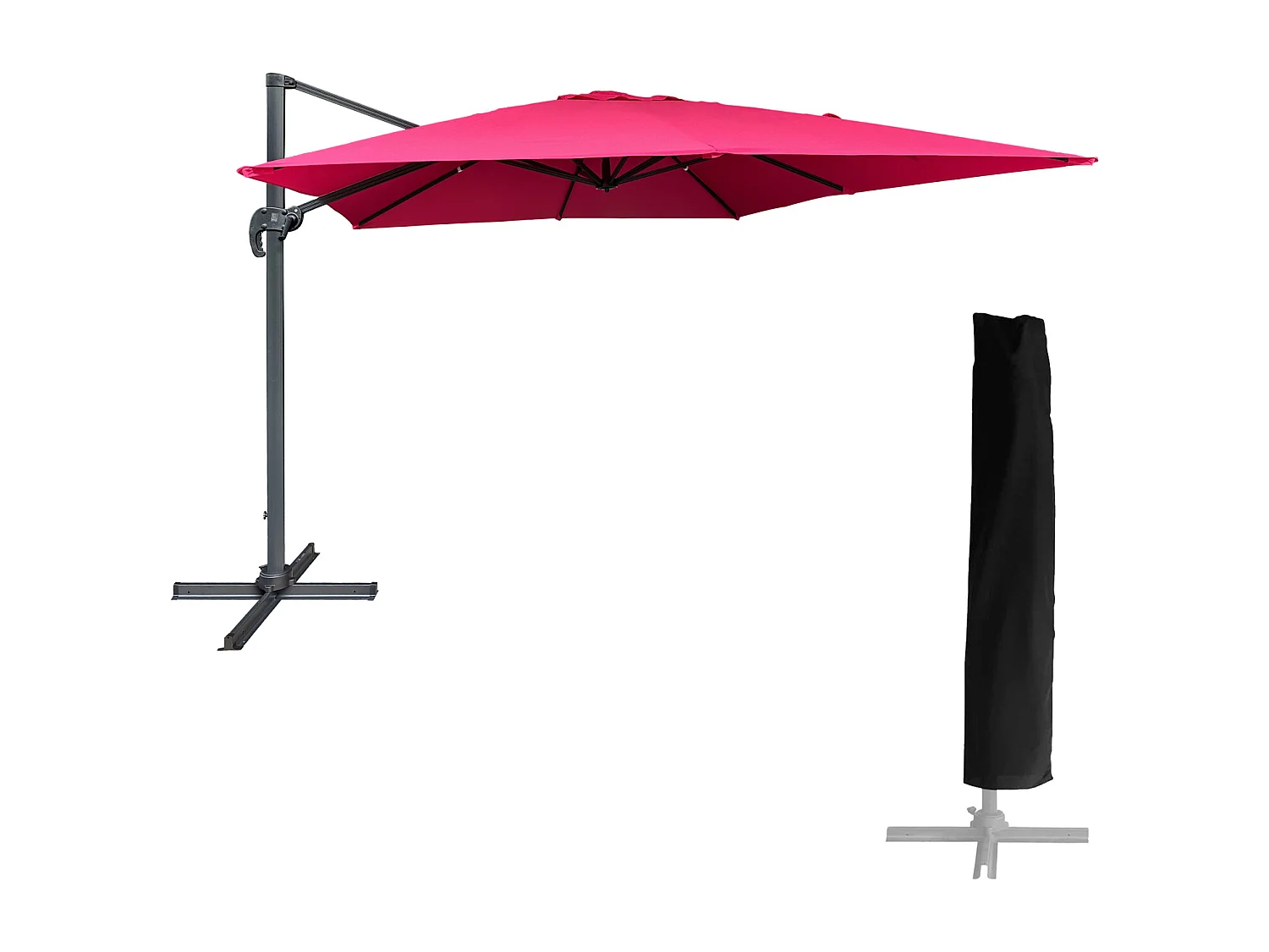 Parasol déporté MOLOKAI carré 3x3m fuchsia + housse - HAPPY GARDEN