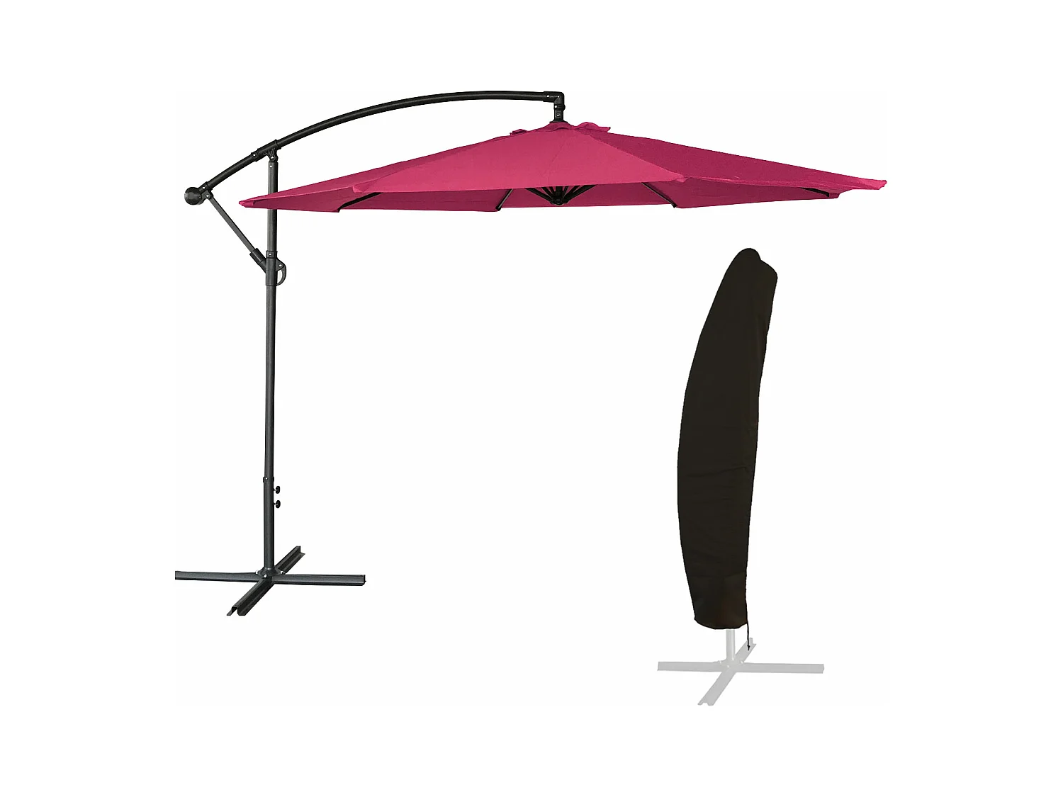Parasol déporté OAHU rond 3m de diamètre fuchsia + housse - HAPPY GARDEN