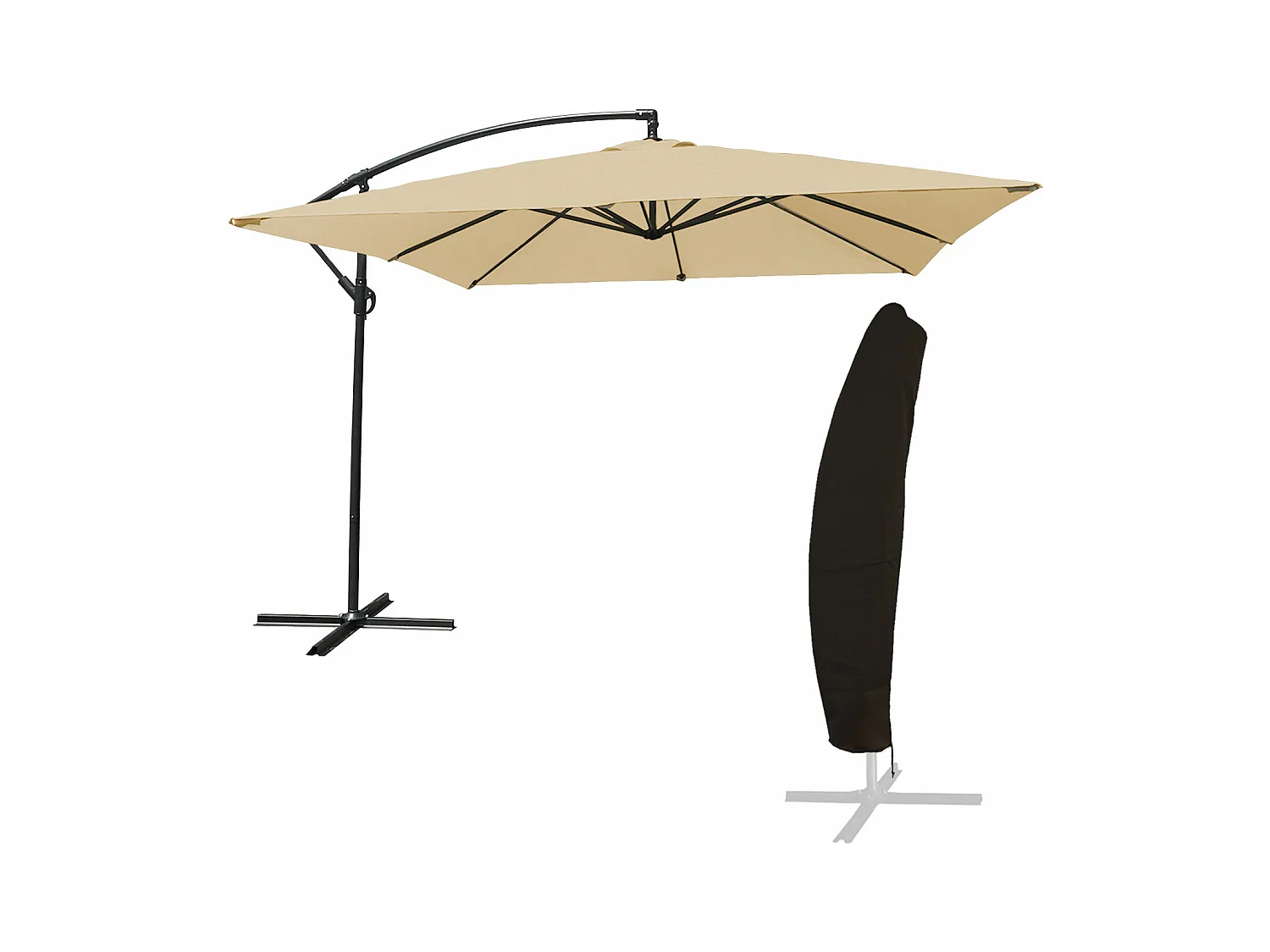 Parasol déporté MOLOKAI carré 2,7x2,7m beige + housse - HAPPY GARDEN
