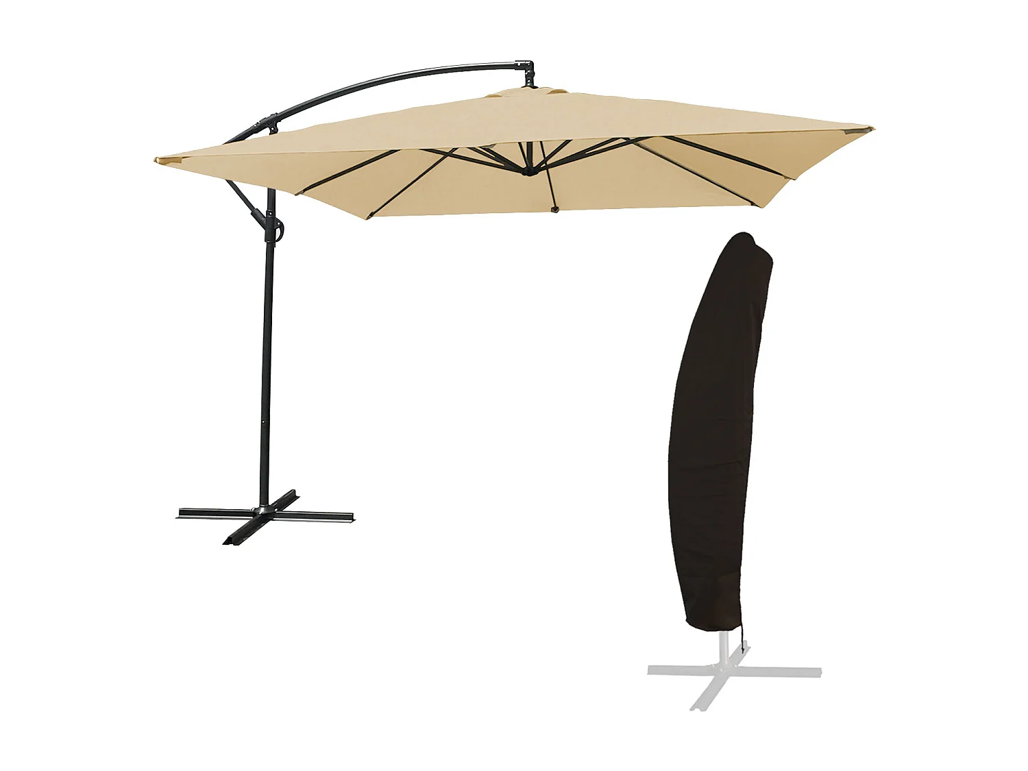 Parasol déporté MOLOKAI carré 2,7x2,7m beige + housse - HAPPY GARDEN