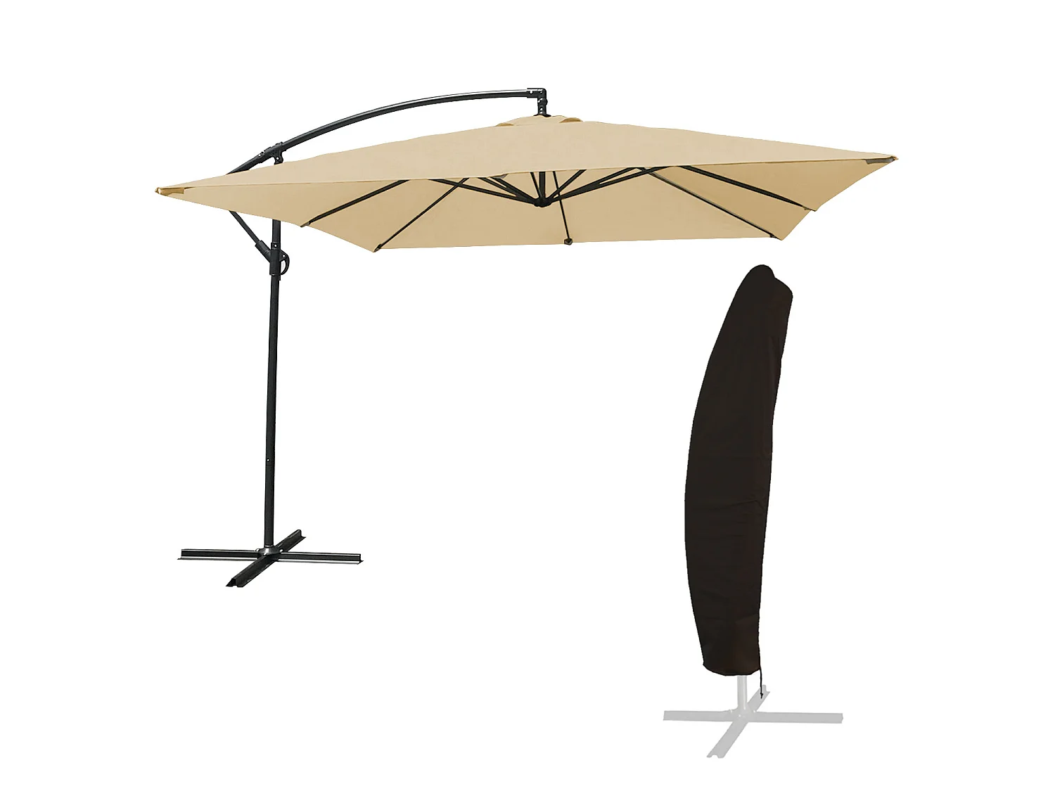 Parasol déporté MOLOKAI carré 2,7x2,7m beige + housse - HAPPY GARDEN