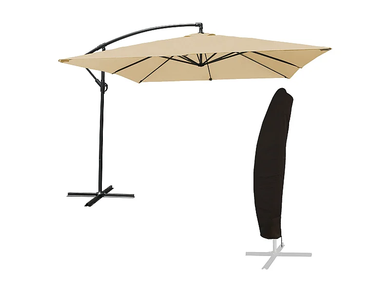 Parasol déporté MOLOKAI carré 2,7x2,7m beige + housse - HAPPY GARDEN