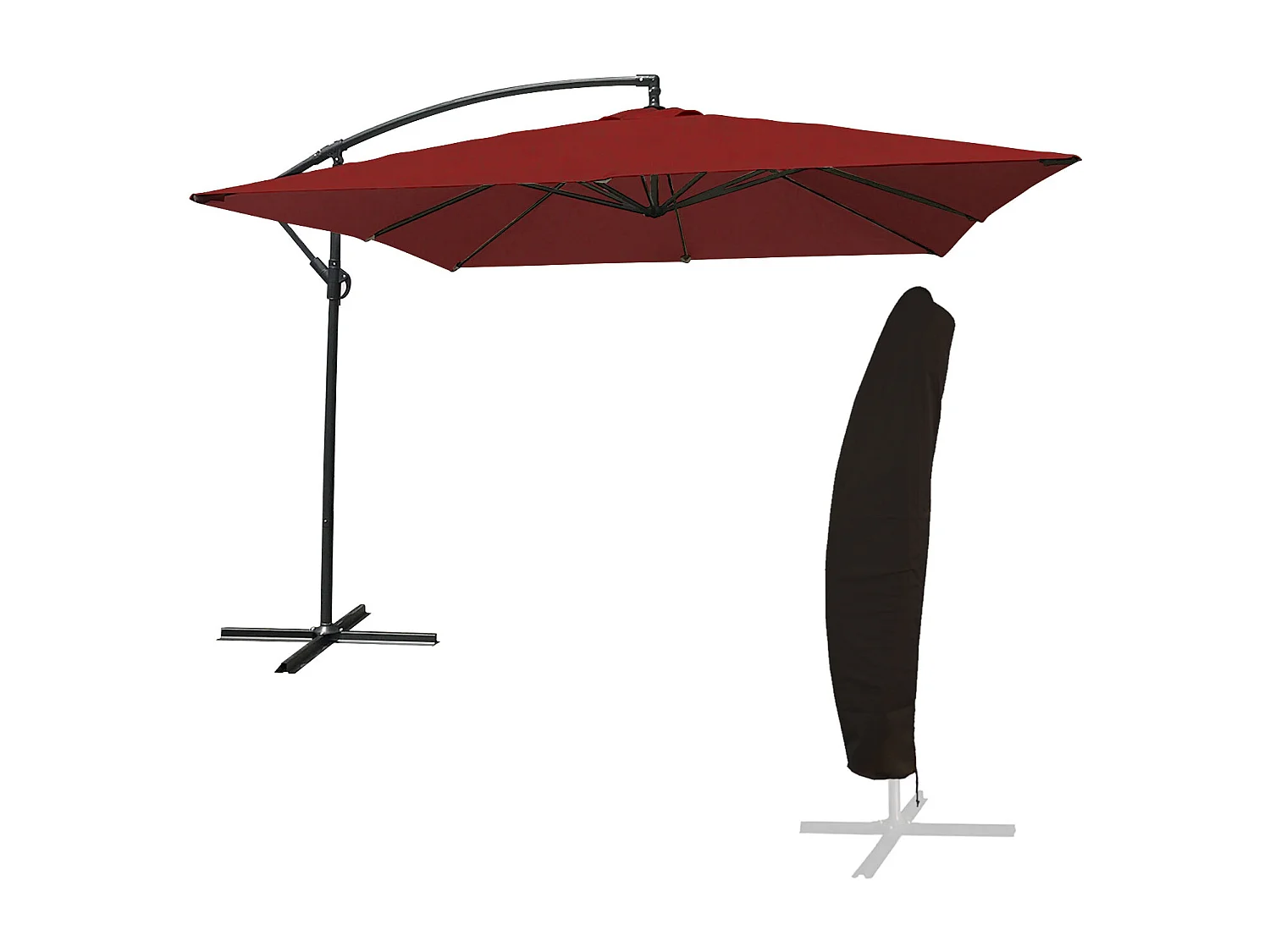 Parasol déporté MOLOKAI carré 2,7x2,7m rouge + housse - HAPPY GARDEN