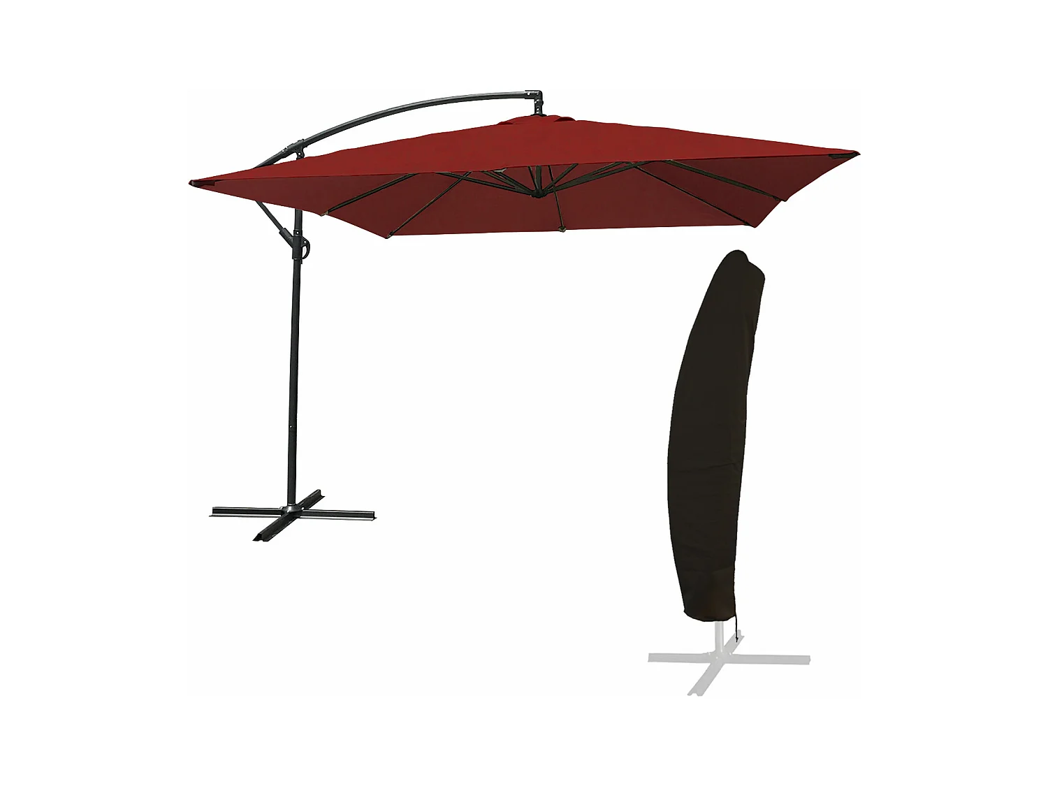 Parasole offset MOLOKAI quadrato 2,7x2,7m rosso + copertura