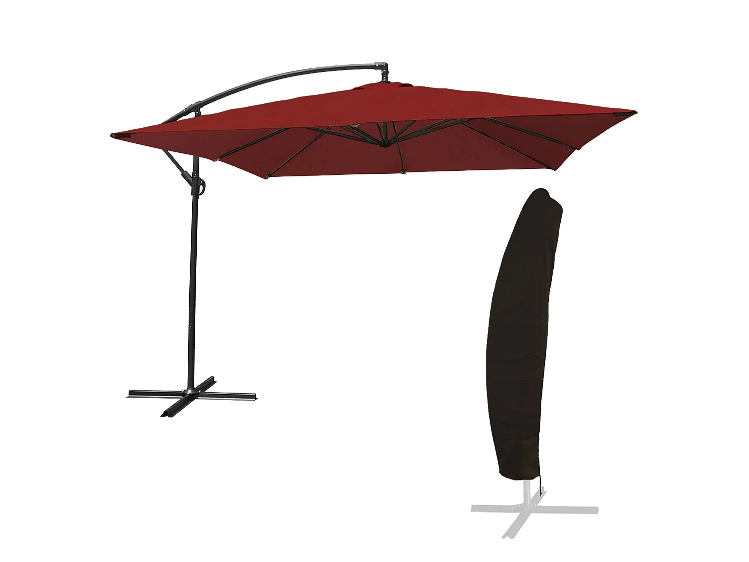 Parasol déporté MOLOKAI carré 2,7x2,7m rouge + housse - HAPPY GARDEN