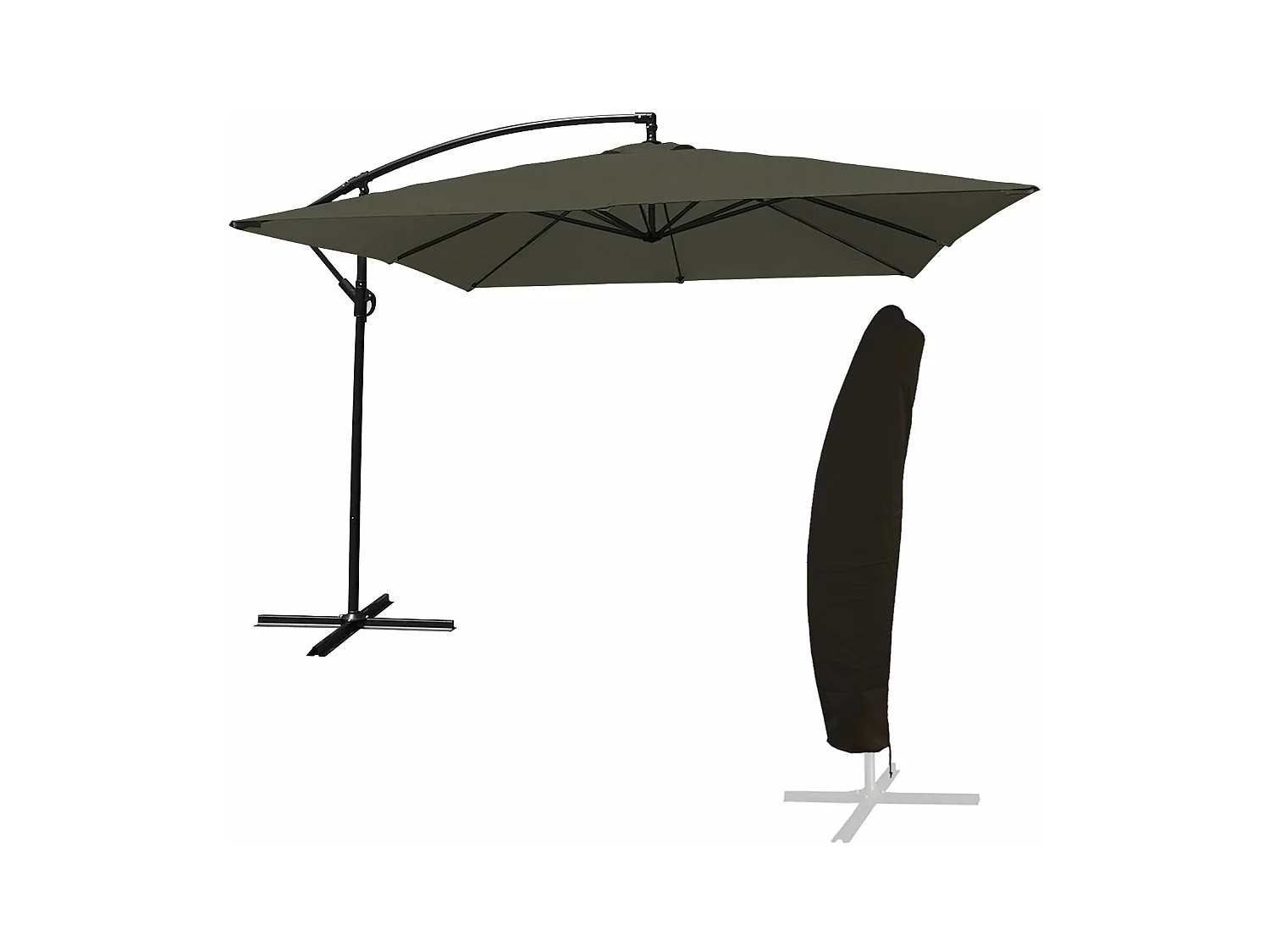 Parasol déporté MOLOKAI carré 2,7x2,7m gris + housse - HAPPY GARDEN