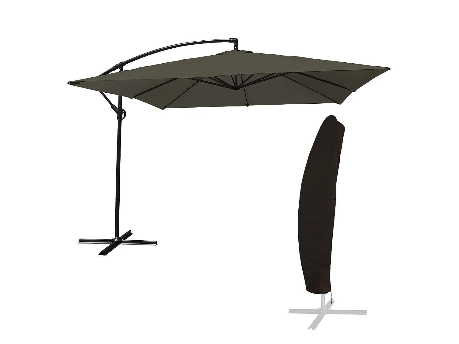 Parasol déporté MOLOKAI carré 2,7x2,7m gris + housse - HAPPY GARDEN