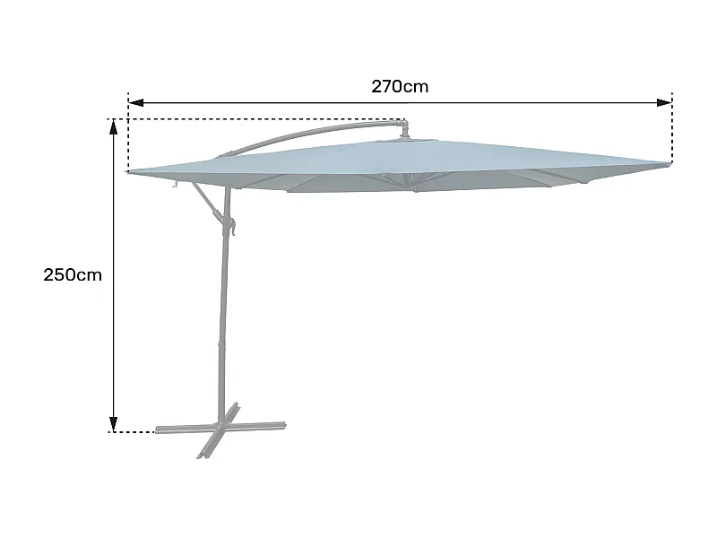 Parasol déporté MOLOKAI carré 2,7x2,7m gris + housse - HAPPY GARDEN