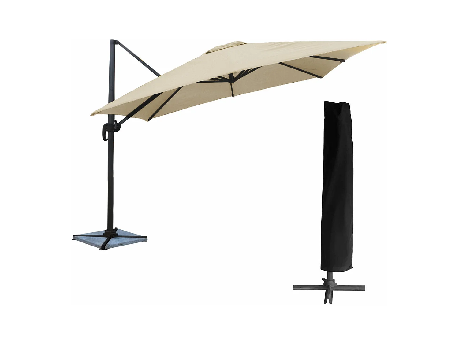 Parasol déporté MOLOKAI carré 3x3m beige + housse - HAPPY GARDEN