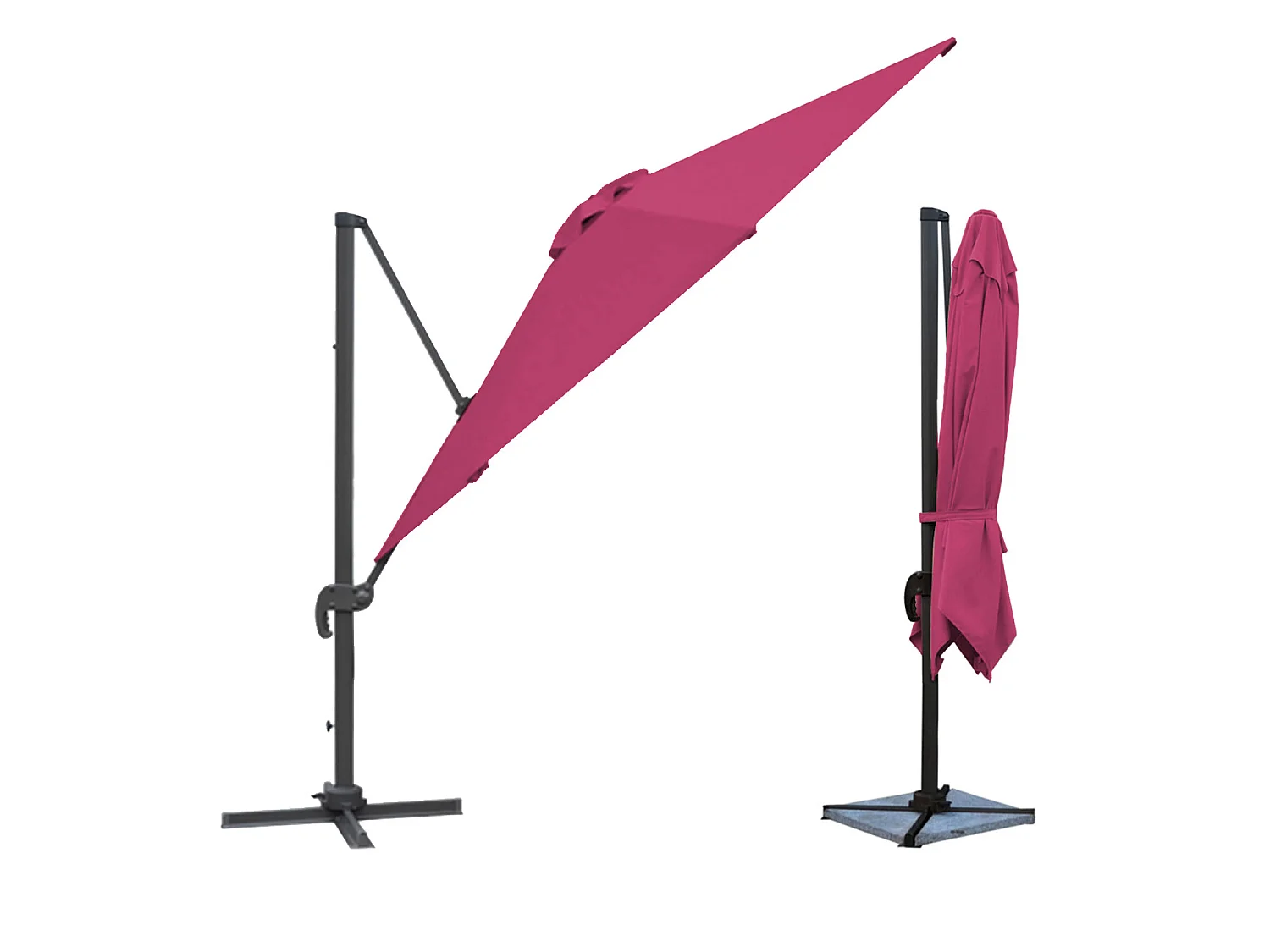 Parasol déporté MOLOKAI carré 3x3m fuchsia - HAPPY GARDEN