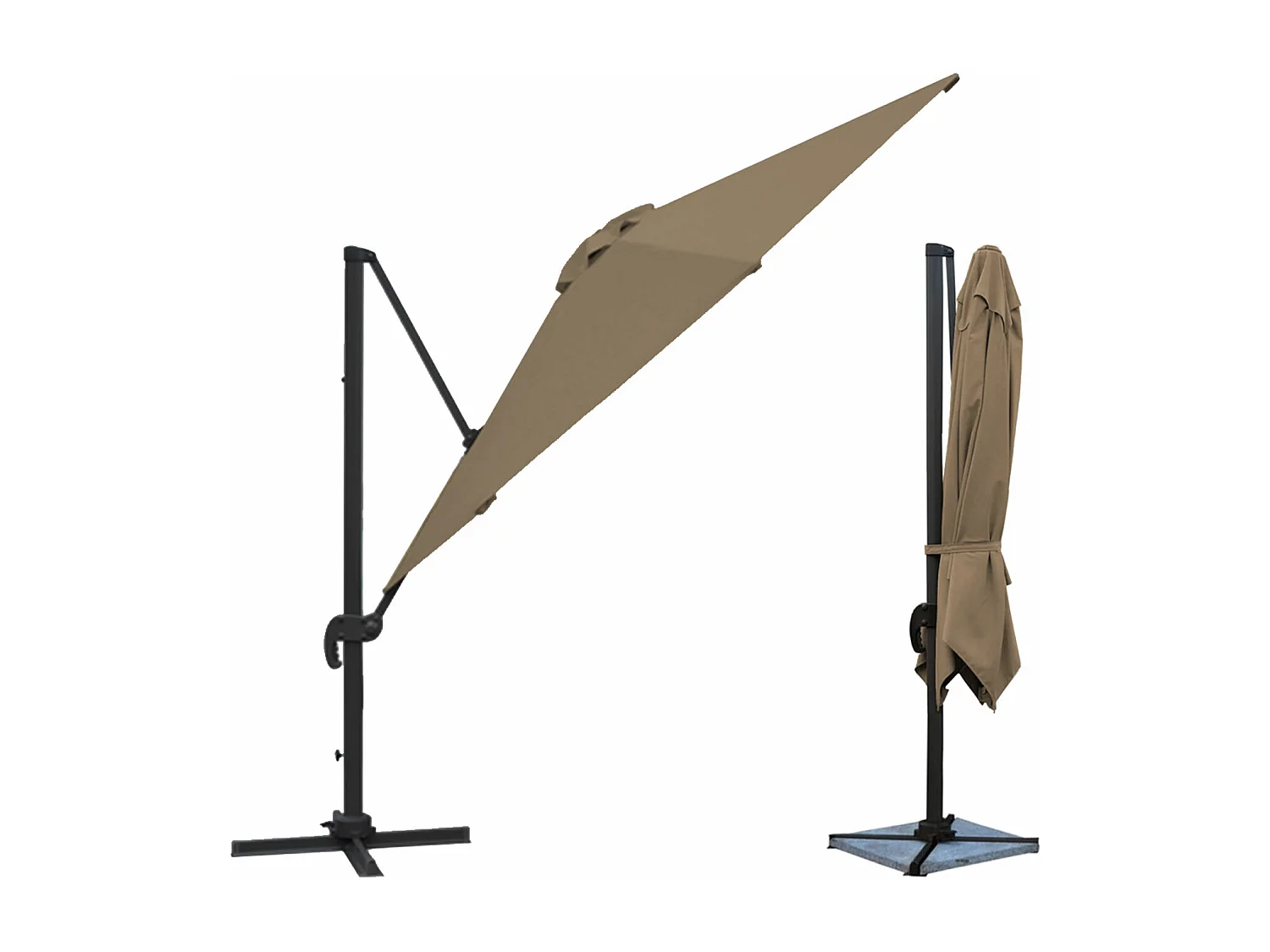 Parasol déporté MOLOKAI rectangulaire 3x4m taupe + housse - HAPPY GARDEN