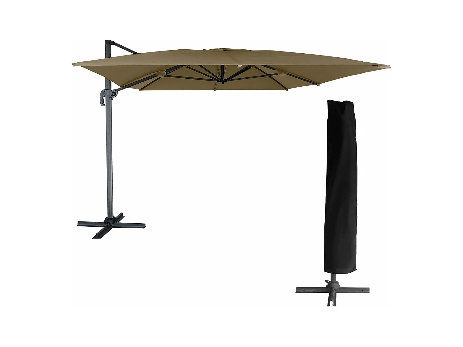 Offset parasol MOLOKAI rechthoekig 3x4m taupe + hoes