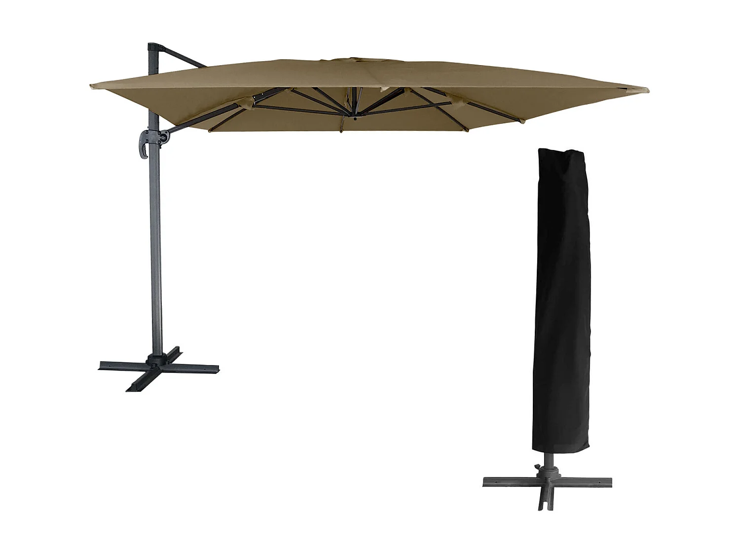 Offset parasol MOLOKAI rechthoekig 3x4m taupe + hoes