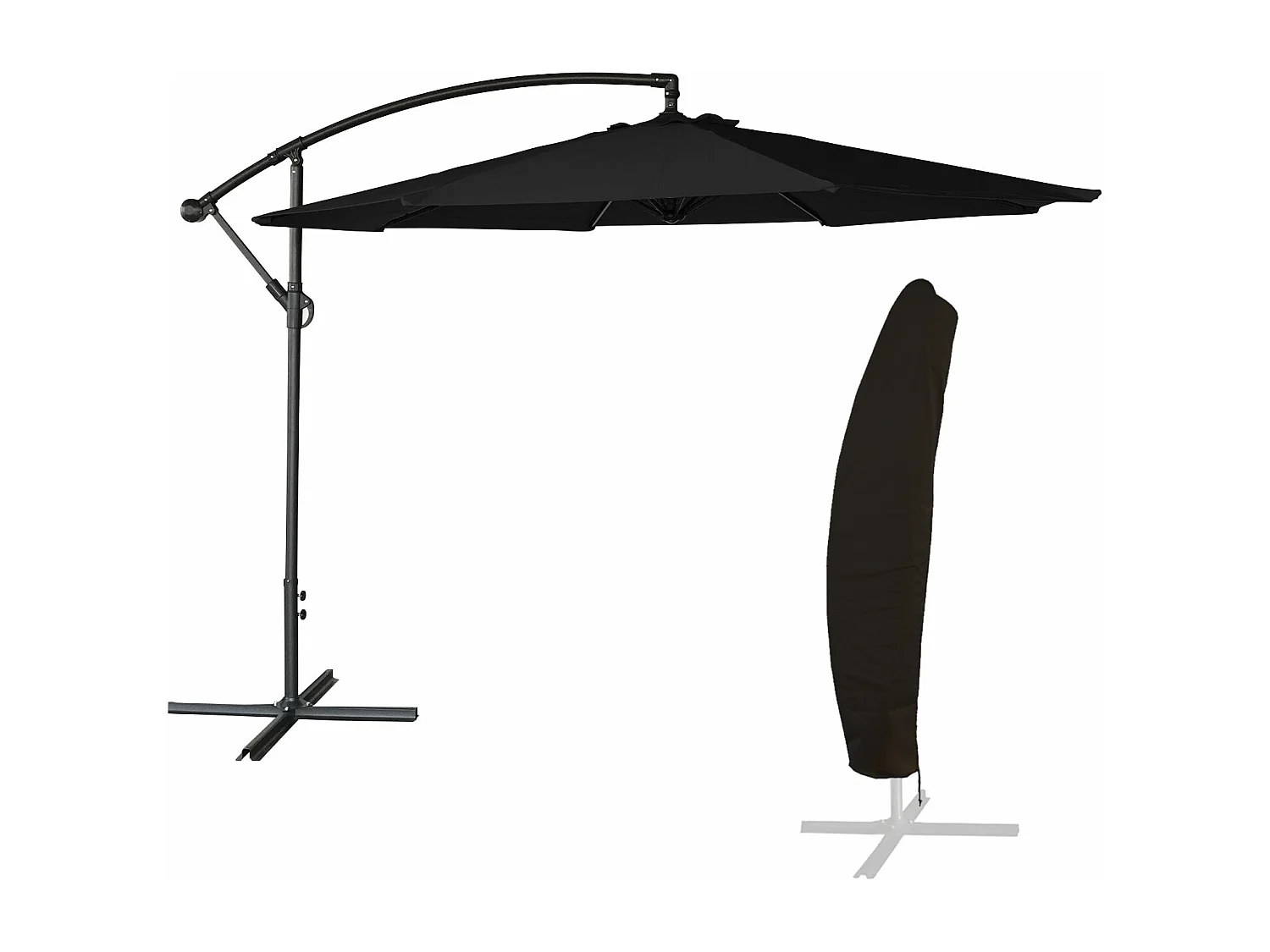 OAHU ronde parasol 3,50m diameter zwart + hoes