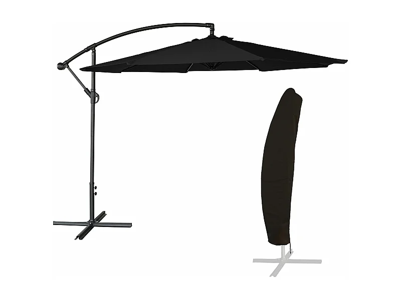 Parasol déporté OAHU rond 3,50m de diamètre noir + housse - HAPPY GARDEN