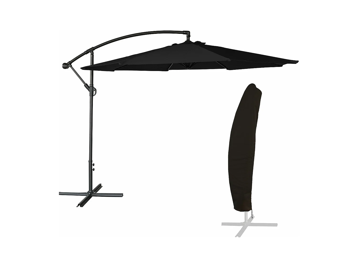 Parasol déporté OAHU rond 3m de diamètre noir + housse - HAPPY GARDEN