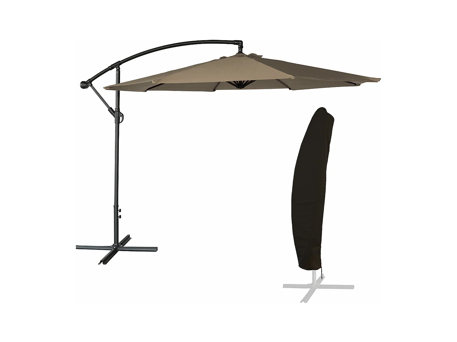 Parasol déporté OAHU rond 3,50m de diamètre taupe + housse - HAPPY GARDEN