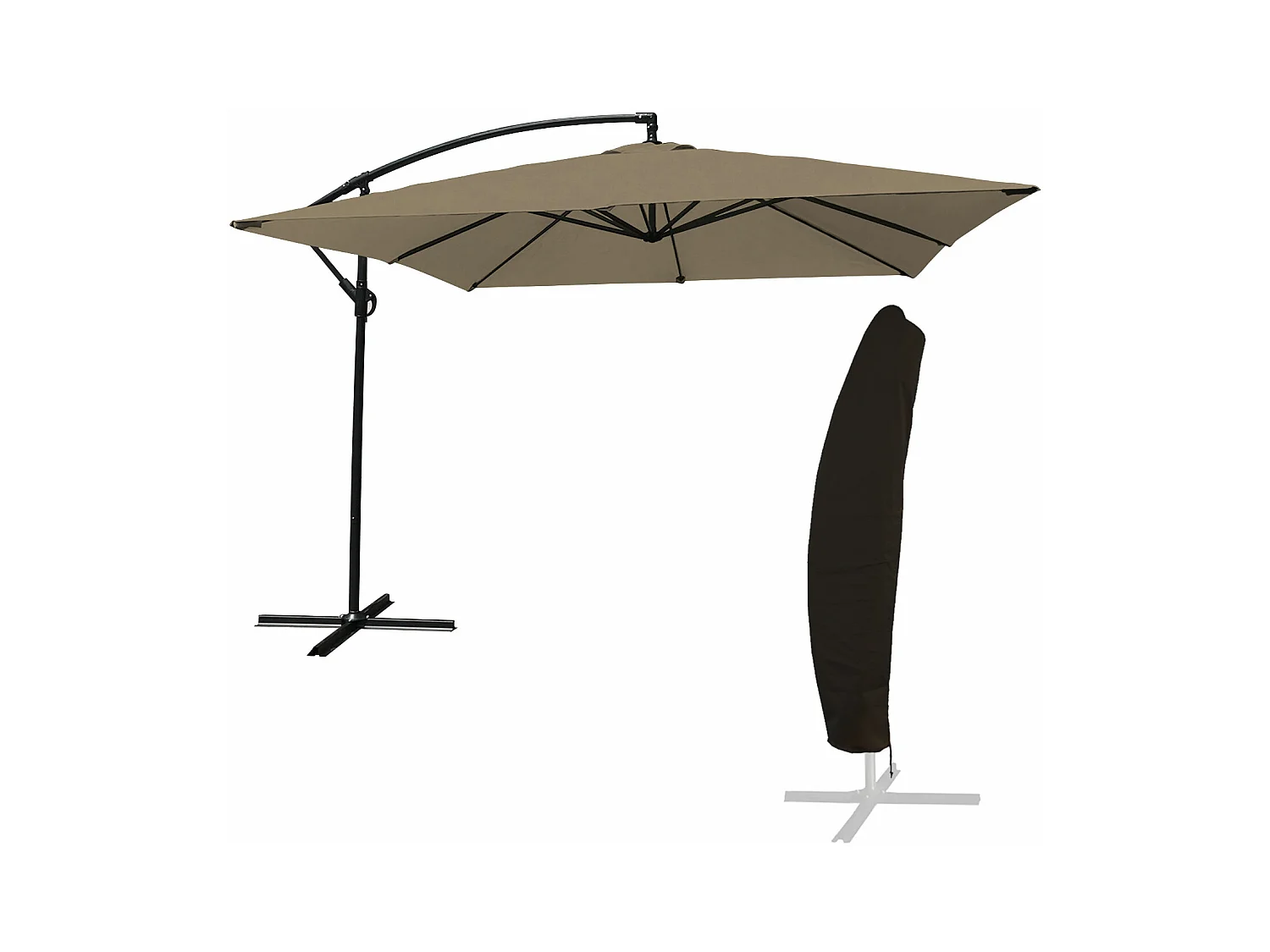 Parasol déporté MOLOKAI carré 2,7x2,7m taupe + housse - HAPPY GARDEN