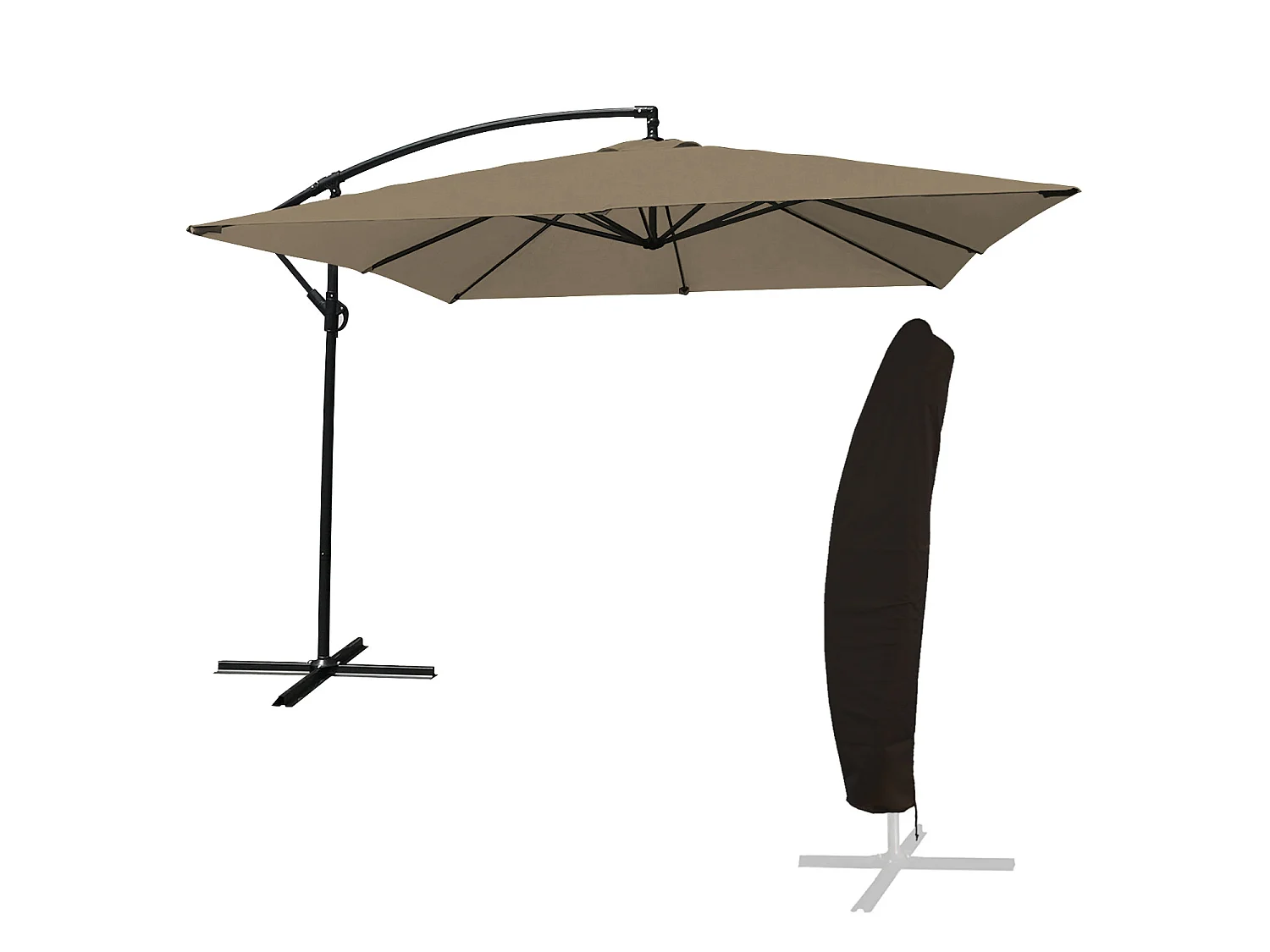 Parasol déporté MOLOKAI carré 2,7x2,7m taupe + housse - HAPPY GARDEN