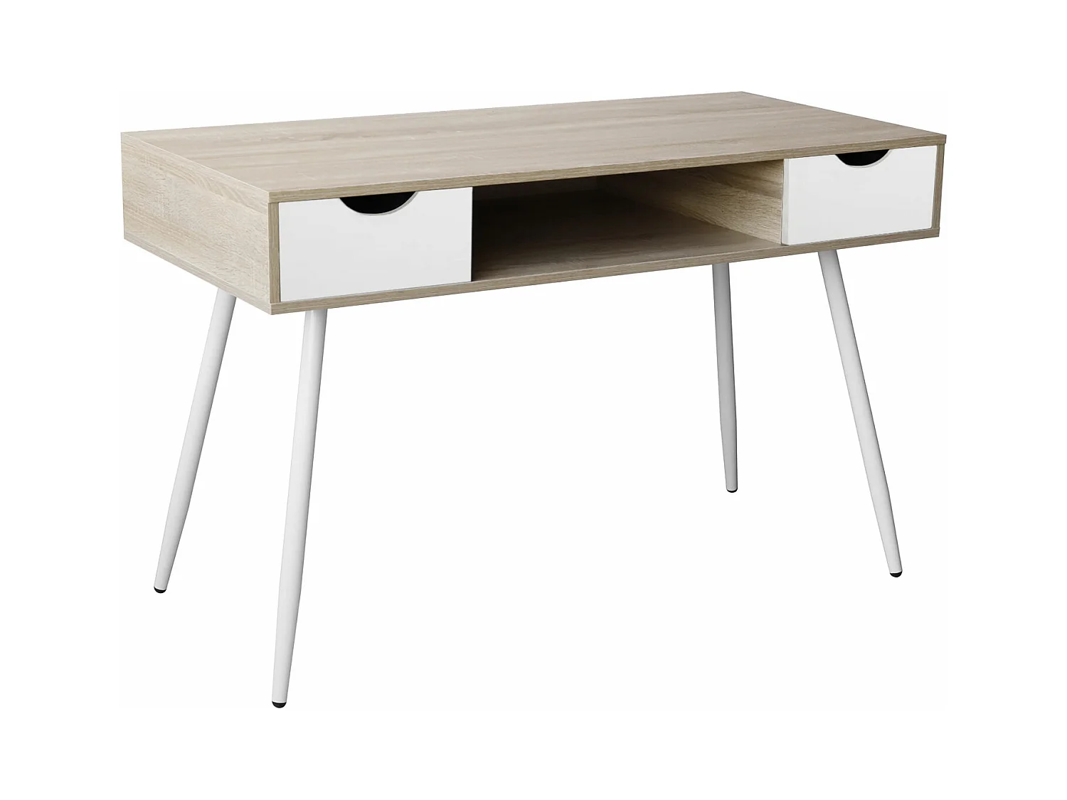 Escritorio escandinavo de madera, cajones blancos BJORN