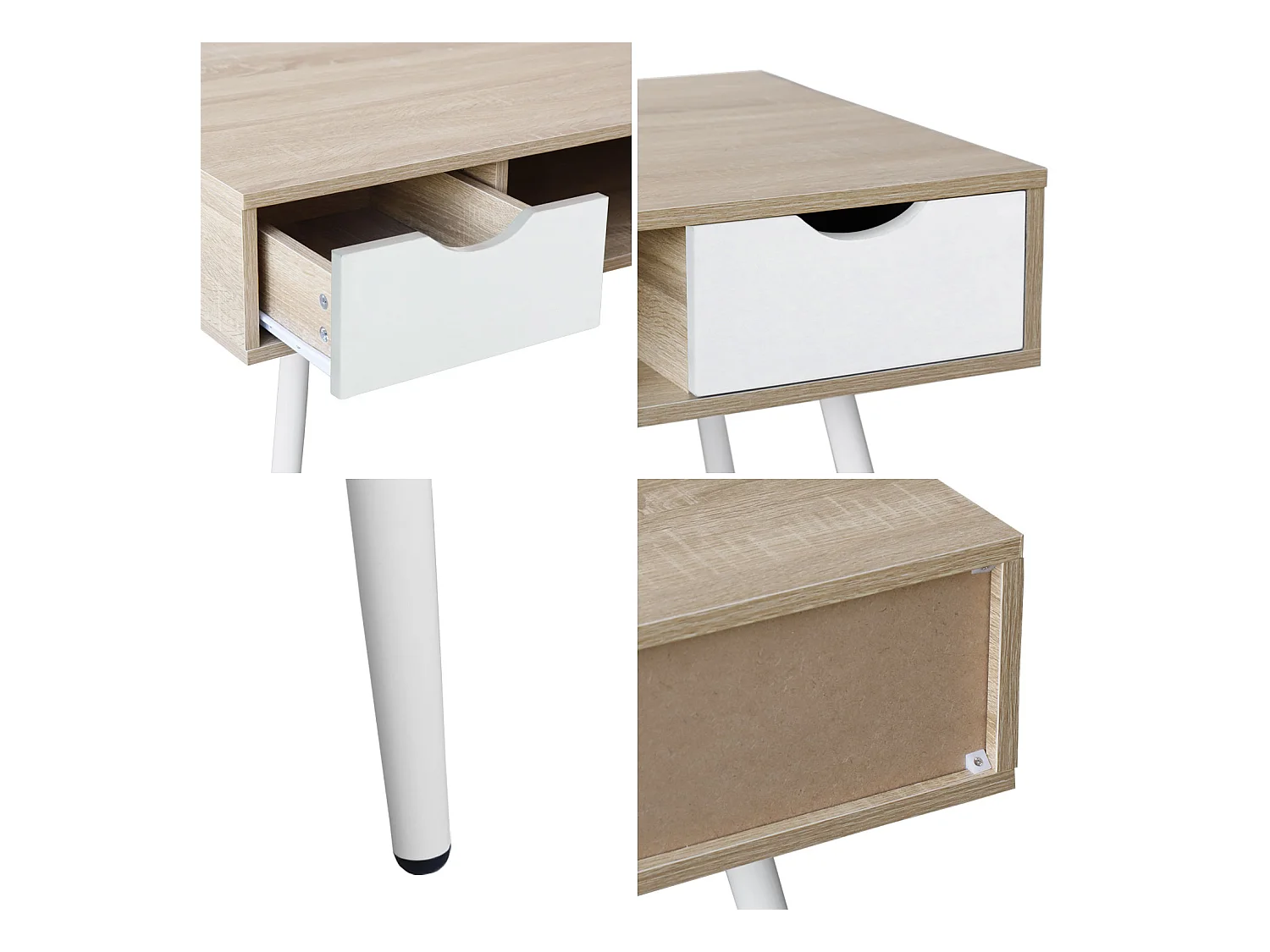 Escritorio escandinavo de madera, cajones blancos BJORN