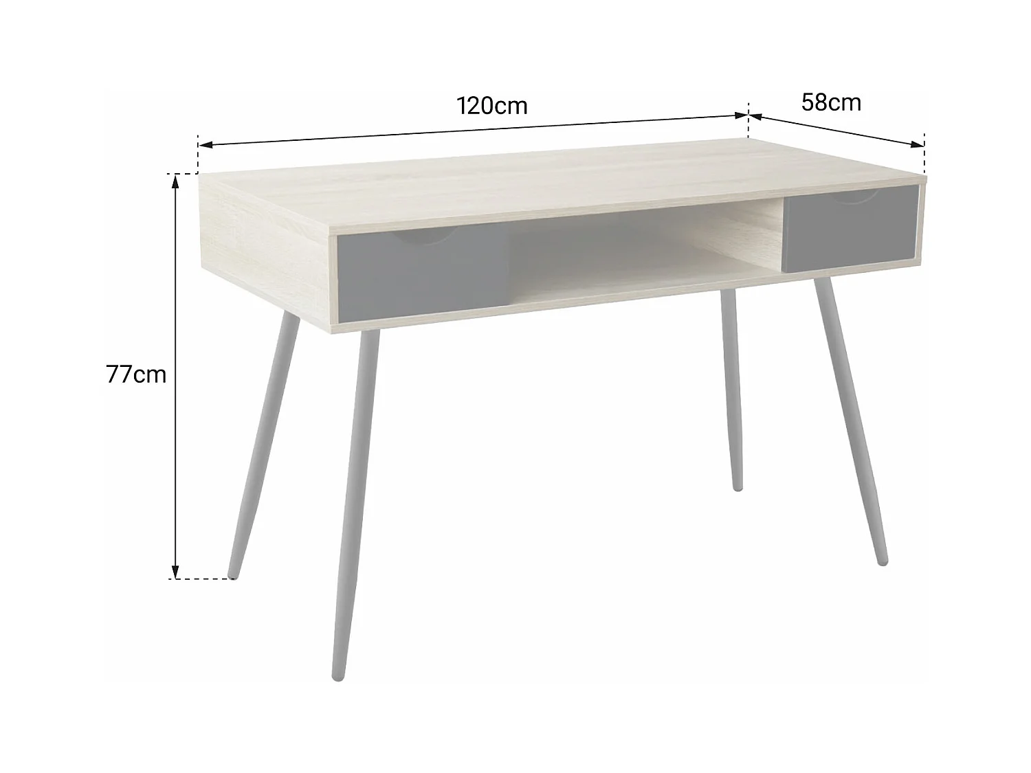 Escritorio escandinavo de madera, cajones blancos BJORN