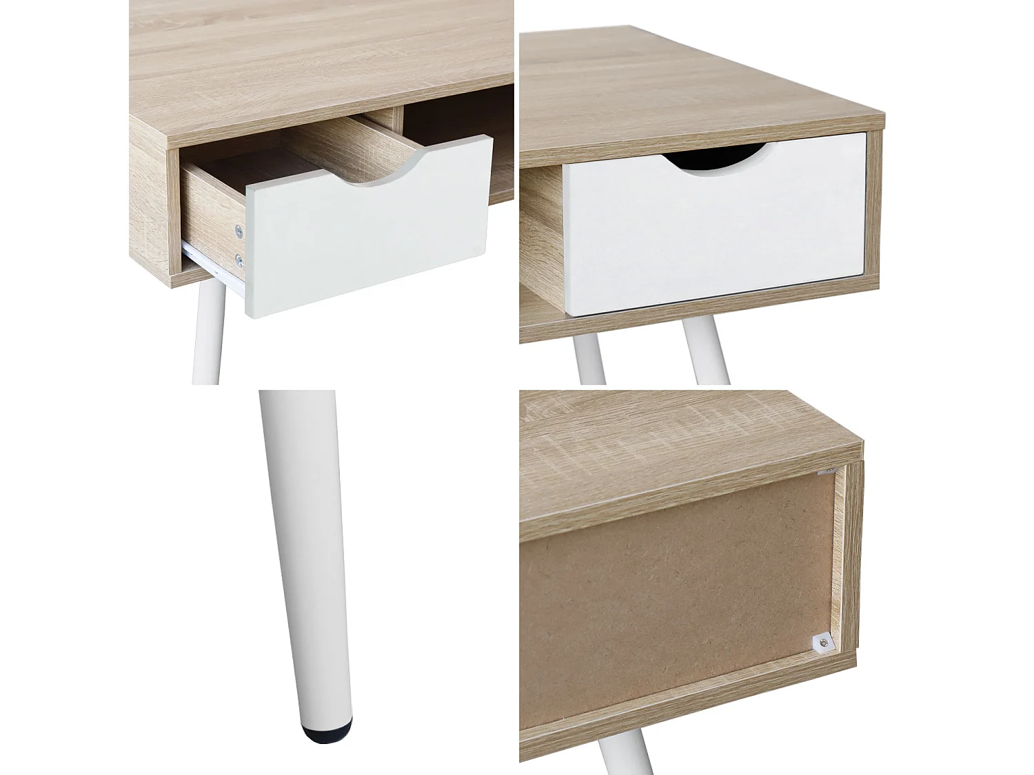 Escritorio escandinavo de madera, cajones blancos BJORN