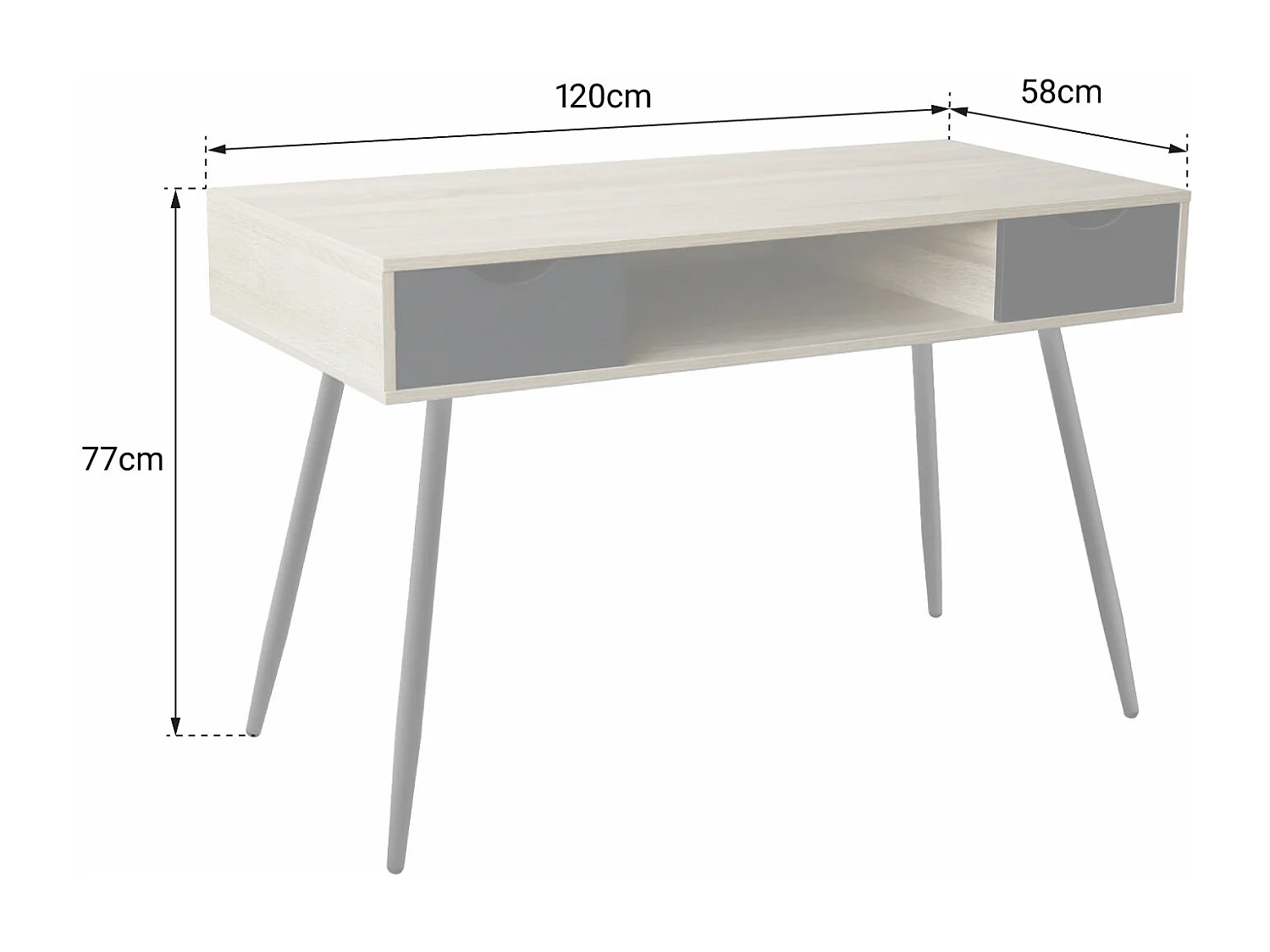 Escritorio escandinavo de madera, cajones blancos BJORN
