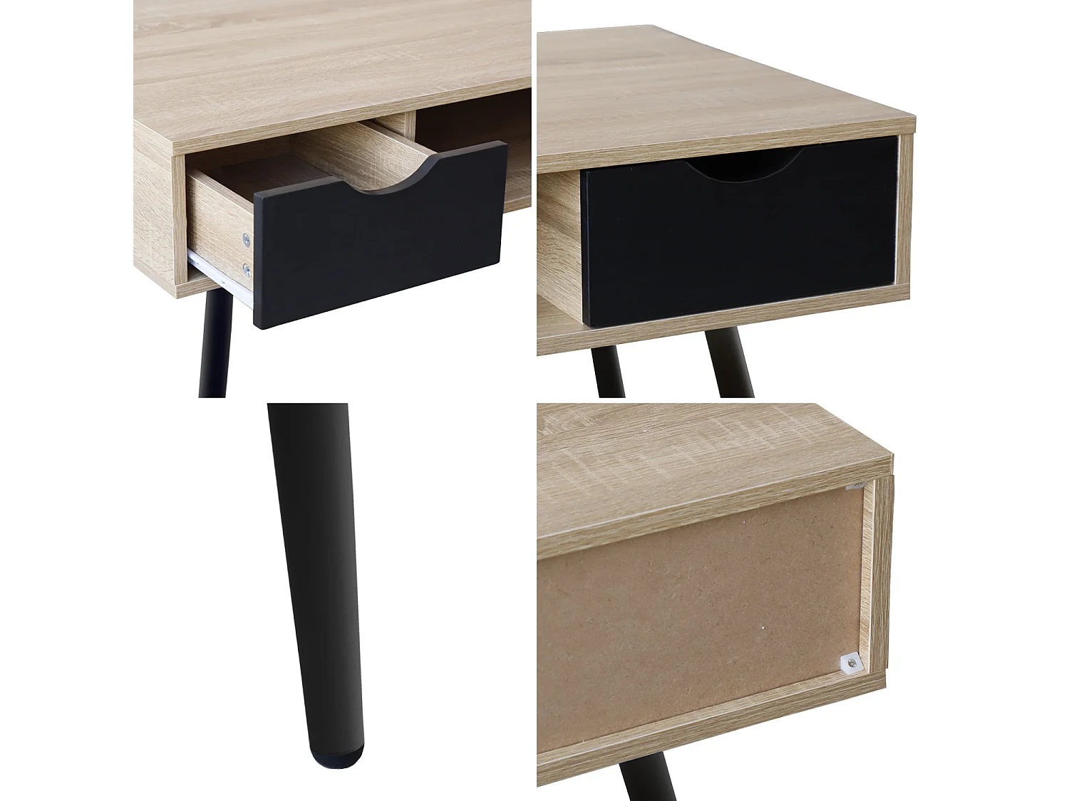 Bureau scandinave bois, tiroirs noirs BJORN - HAPPY GARDEN