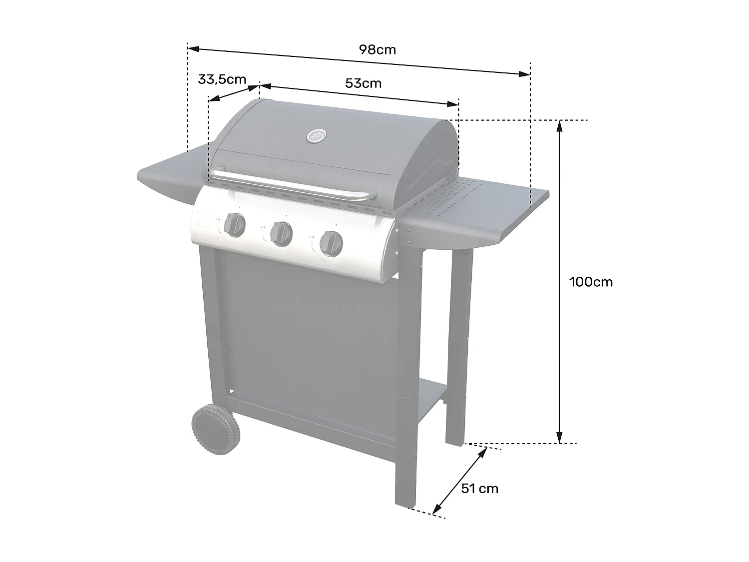 Barbacoa de gas HAWAÏ 3 quemadores 8,4 kW - HAPPY GARDEN